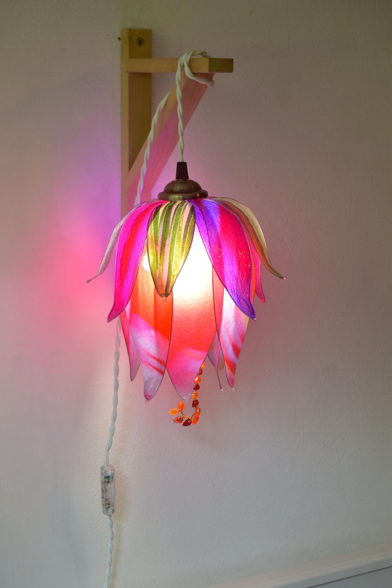 Purple fuchsia flower bud wall lamp, space-saving bedside light, resin lamp to place on a piece of furniture image 3