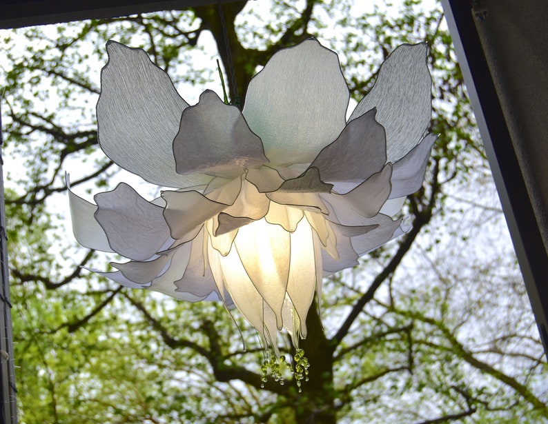 white chandelier in the shape of a fantastic flower, fairytale style pendant lamp, modern handmade resin lighting image 1