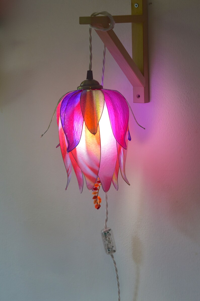 Purple fuchsia flower bud wall lamp, space-saving bedside light, resin lamp to place on a piece of furniture image 2