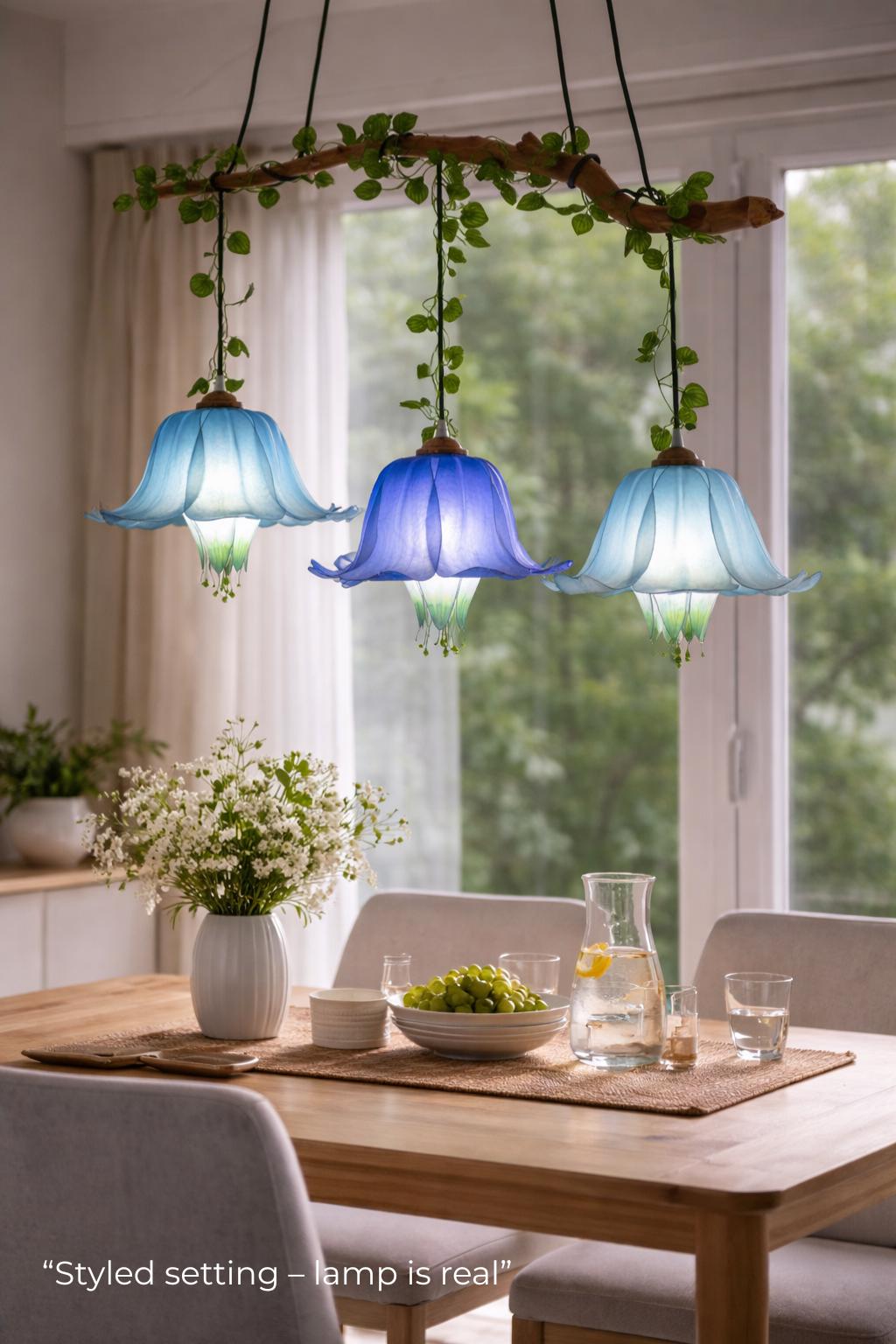 Floral 3-light Pendant Lamp Blue and White for a Romantic and