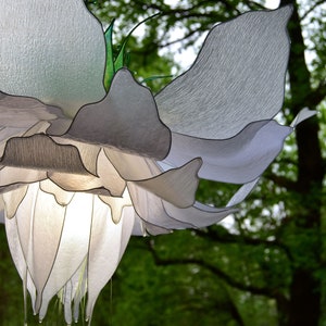 white chandelier in the shape of a fantastic flower, fairytale style pendant lamp, modern handmade resin lighting image 9
