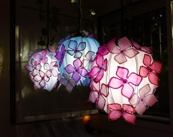 hanging lamp with 3 buds, handcrafted resin floral light ready to ship