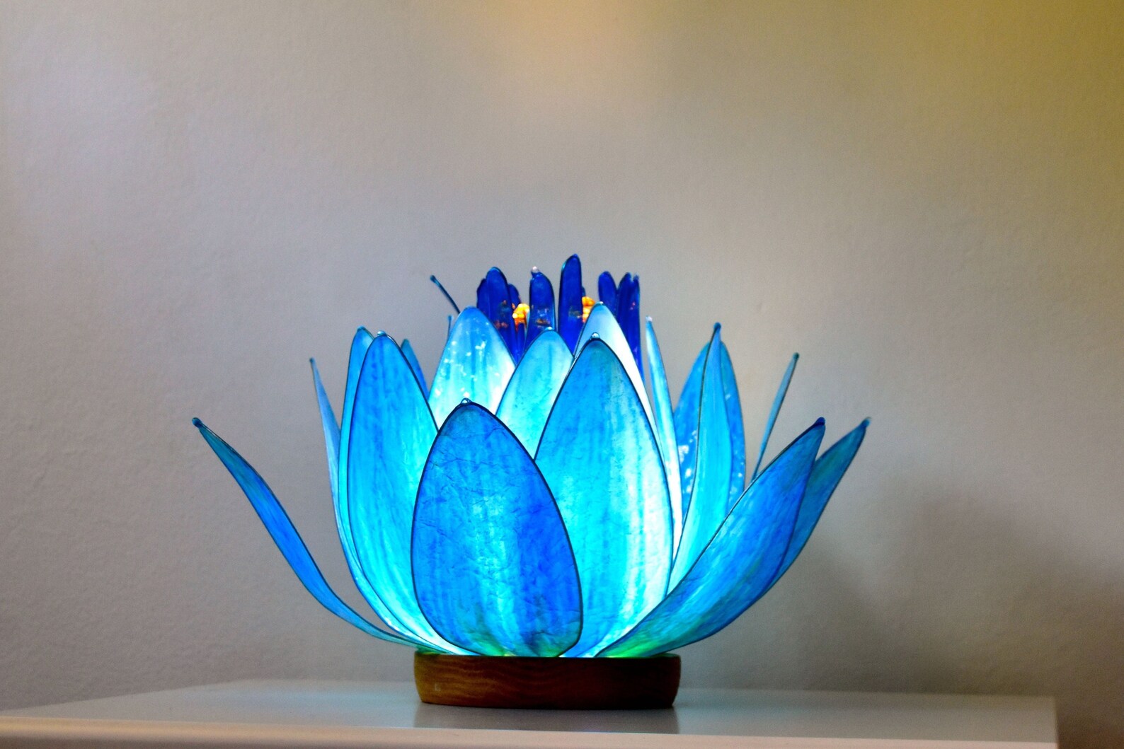 Table Lamp Shape Water Lily Flower Blue Spiritual Light Etsy