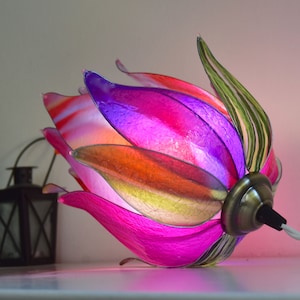 Purple fuchsia flower bud wall lamp, space-saving bedside light, resin lamp to place on a piece of furniture image 4