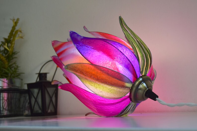 Purple fuchsia flower bud wall lamp, space-saving bedside light, resin lamp to place on a piece of furniture image 4