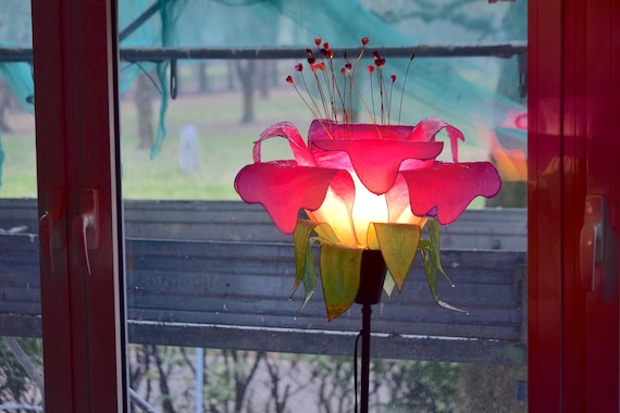 Floor Lamp Fantastic Flower Warm Colors Pink Yellow and Green