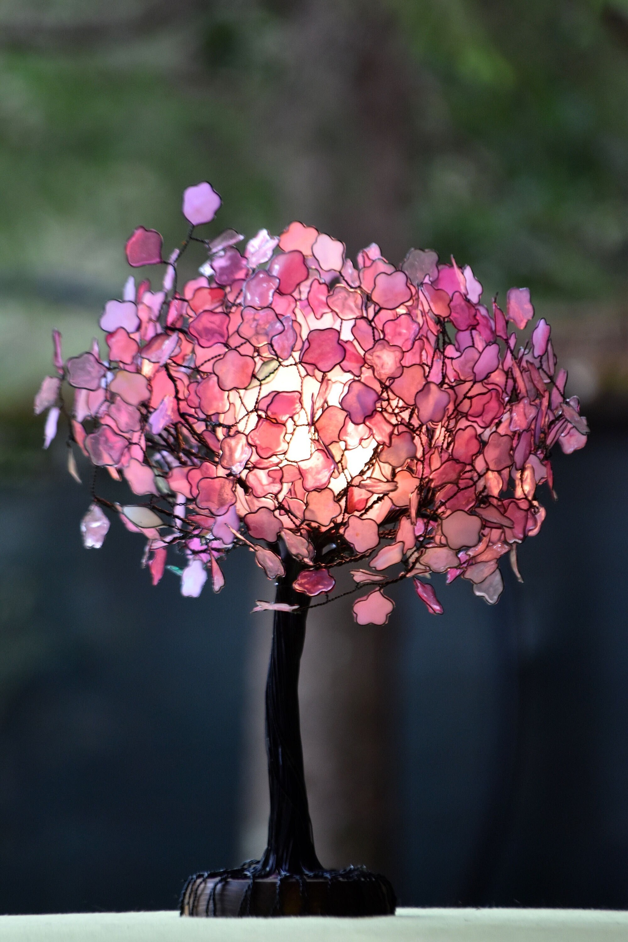 Lampe en forme d'arbre sakura, reproduction de cerisier japonais en fleur, lampe bonsaï feuilles roses, arbre de vie - France
