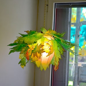 chandelier leaves of tree MAKE TO ORDER, autumn foliage hanging lamp, whimsical pendant light, orange green yellow resin made