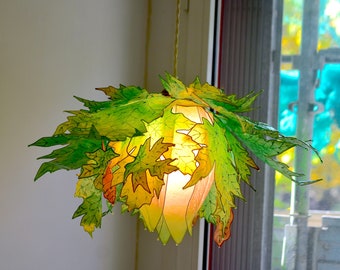 chandelier leaves of tree MAKE TO ORDER, autumn foliage hanging lamp, whimsical pendant light, orange green yellow resin made