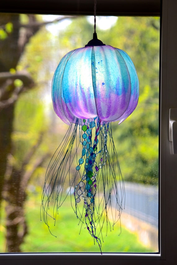 Jellyfish Hanging Light, Purple and Light Blue Handpainted, Resin  Chandelier Outlandish 