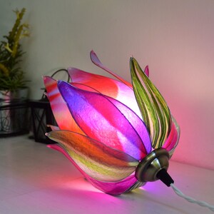 Purple fuchsia flower bud wall lamp, space-saving bedside light, resin lamp to place on a piece of furniture image 7