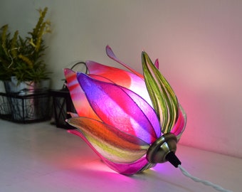 Purple fuchsia flower bud wall lamp, space-saving bedside light, resin lamp to place on a piece of furniture