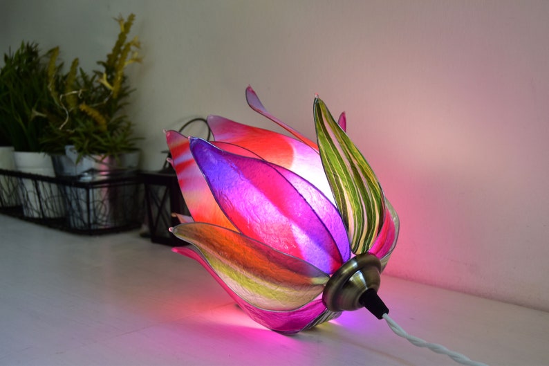 Purple fuchsia flower bud wall lamp, space-saving bedside light, resin lamp to place on a piece of furniture image 7