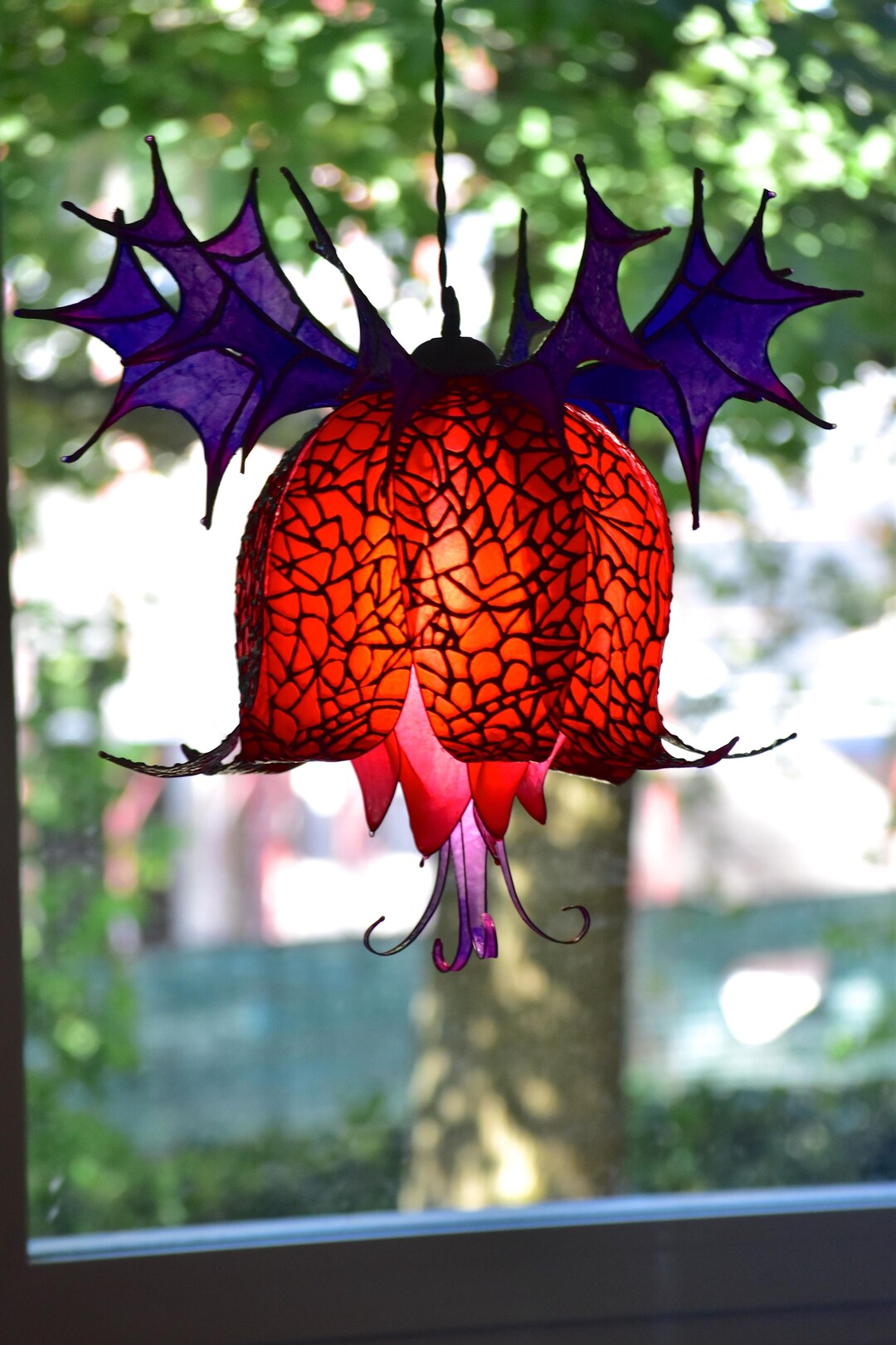 Red and Purple Bat Motif Pendant Lamp Unique Piece - Etsy