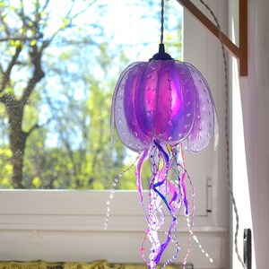 purple jellyfish lamp handmade and painted, suspension light coastal ambient style, beach house lighting, resin made single piece image 5