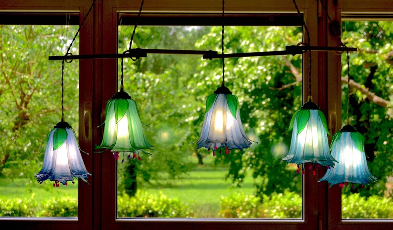 hanging lamp 5 light flower shaped, dining room kitchen island, interior lighting floral style, flower buds shaped chandelier image 6