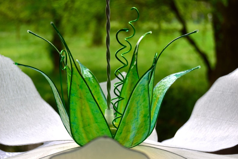 white chandelier in the shape of a fantastic flower, fairytale style pendant lamp, modern handmade resin lighting image 6
