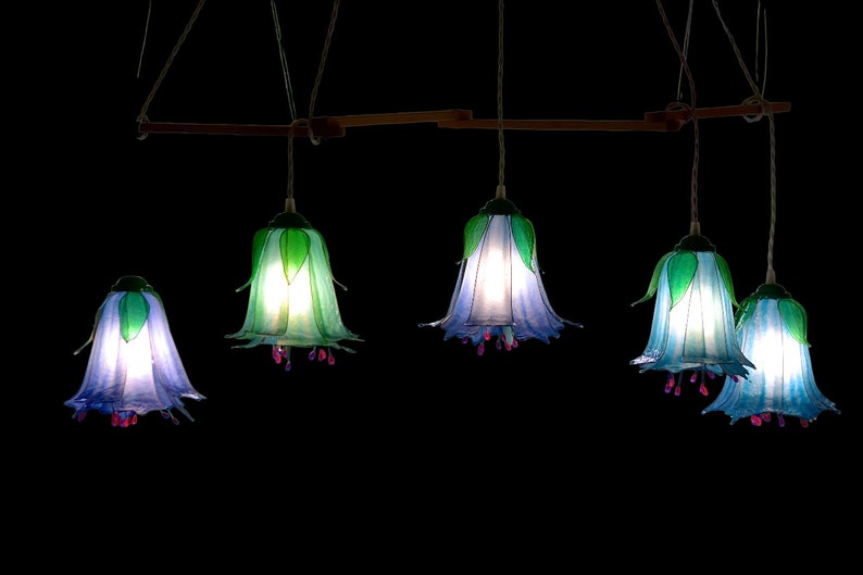 hanging lamp 5 light flower shaped, dining room kitchen island, interior lighting floral style, flower buds shaped chandelier image 3