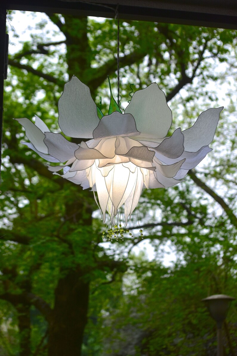 white chandelier in the shape of a fantastic flower, fairytale style pendant lamp, modern handmade resin lighting image 3