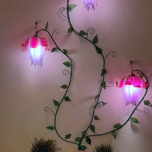 fairytale 3-light wall lamp MADE TO ORDER, bright buds of climbing rose flowers, modern and romantic lighting made and hand painted