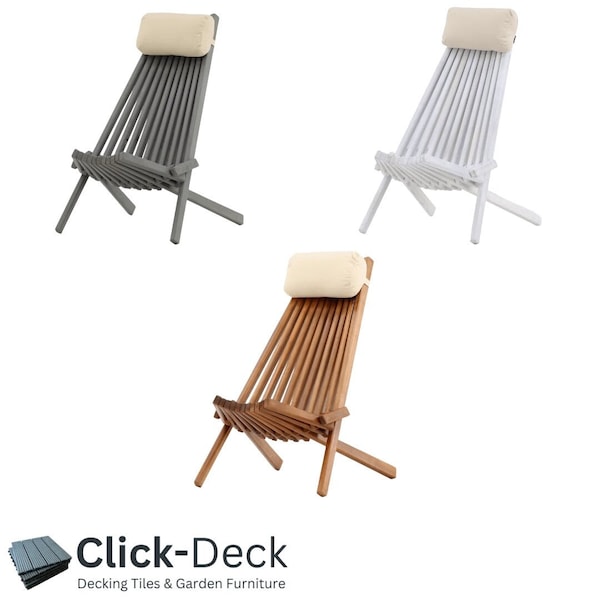 Acacia Wood Lounge Chair - Stylish Folding Wooden Chair with Neck Cushion for Patio, Deck, Balcony, Garden, Low Profile Deck Chair Furniture