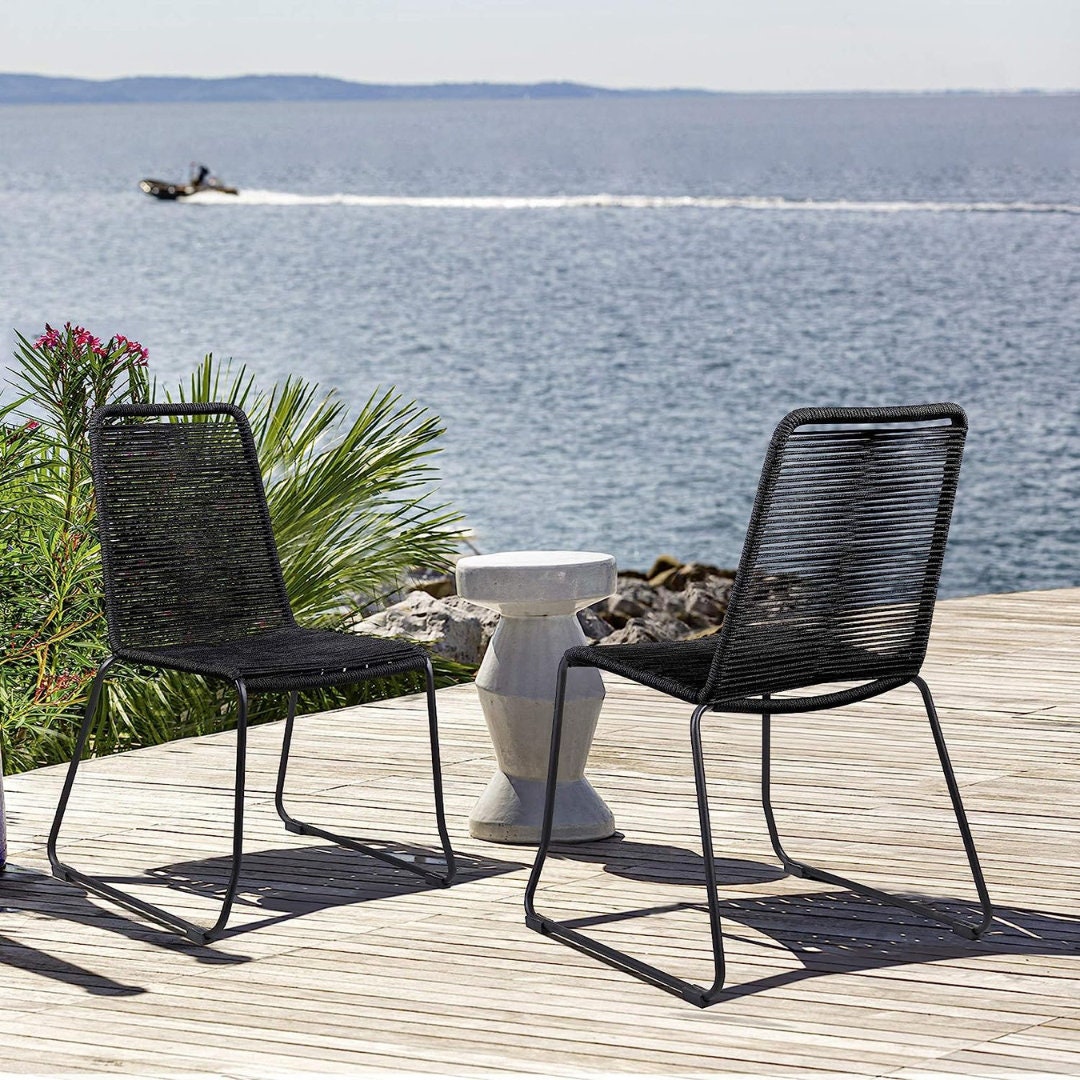 Outdoor Dining Chairs Black Stackable Chairs Indoor Outdoor Patio Garden Balcony Table Chairs Modern Stylish Set of 2 Chairs Etsy