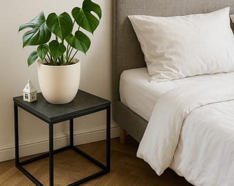 Contemporary Granite Top Cube Side Table - Stylish Home Furniture for Living Room, Sofa, Office - Minimalist Design