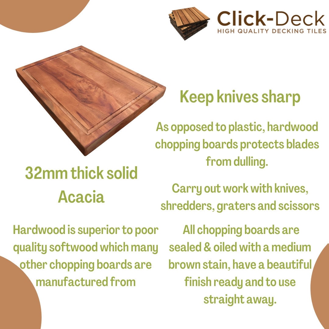 CLICK-DECK Wooden Chopping Board Hardwood Block Strong Thick Sturdy Cutting  Board 40cm X 30cm 