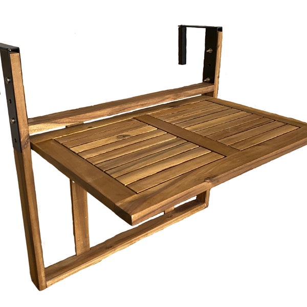 Acacia Hardwood Folding Balcony Table - Space-Saving, Adjustable Height, 60cmx40cm, Garden, Outdoor, Patio, BBQ, Summer Furniture
