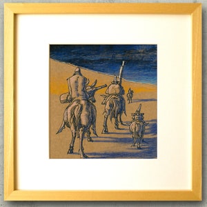 Blue Sunset - Original Drawing  &quot;Blauer Sonnenuntergang&quot; / Don Quijote, Fantasy Knights
