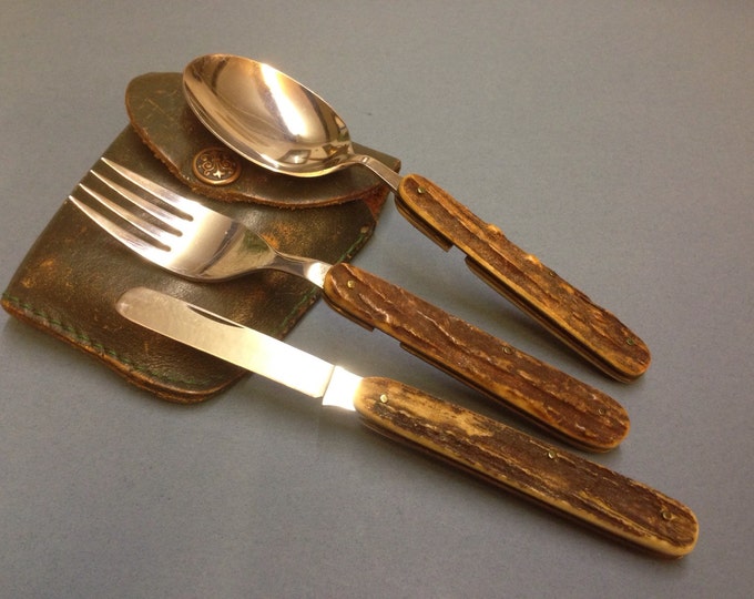 Vintage Very Rare Hubertus Solingen Folding Knife Fork Spoon Set Etsy