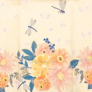 Flowers Dragonflies Decoupage Napkins Set Of 2 Hostess Buffet Craft Napkins