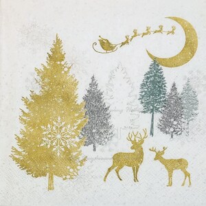 Christmas Deer Decoupage Napkins Set Of 3 Lunch 13&quot; x 13&quot; Craft Napkins