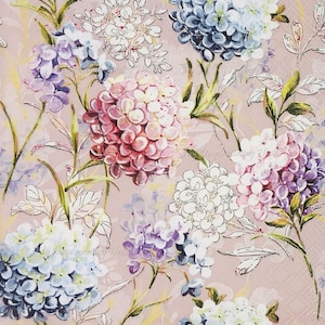 Hydrangea Decoupage Napkins Set Of 3 Lunch 13&quot; x 13&quot; Floral Craft Napkins