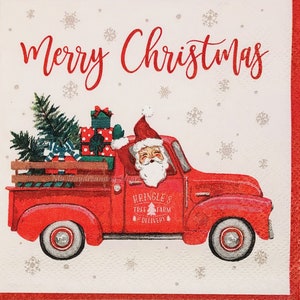 Santa Red Truck Decoupage Napkins Set Of 2 Beverage 10&quot; x 10&quot; Craft Napkins
