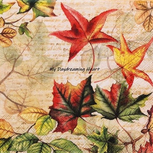 Fall Foliage Decoupage Napkins Set Of 3 Lunch 13&quot; x 13&quot; Craft Napkins