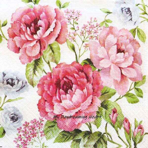 Pink Rose Napkins For Decoupage Floral Bouquet Decoupage Napkins Useful For Journals, Collage & More