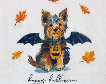 Halloween Dog Decoupage Napkins Yorkie Trick Or Treating Napkins  Decoupage, Journals, Card Making