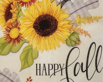 Happy Fall Decoupage Napkins Set Of 2 Beverage 10" x 10" Craft Napkins