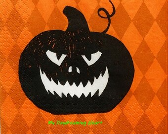 2 Jack O'Lantern Decoupage Napkins Halloween Pumpkin Cocktail Napkins  Decoupage Halloween Crafts