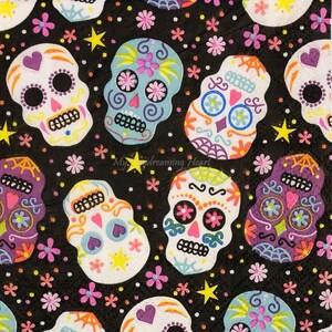 Sugar Skulls Decoupage Napkins Set Of 2 Beverage 10&quot; x 10&quot; Craft Napkins