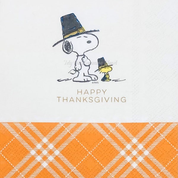 Thanksgiving Snoopy Decoupage Napkins Pilgrims Snoopy & Woodstock Beverage Napkins Decoupage, Journals, Invitations