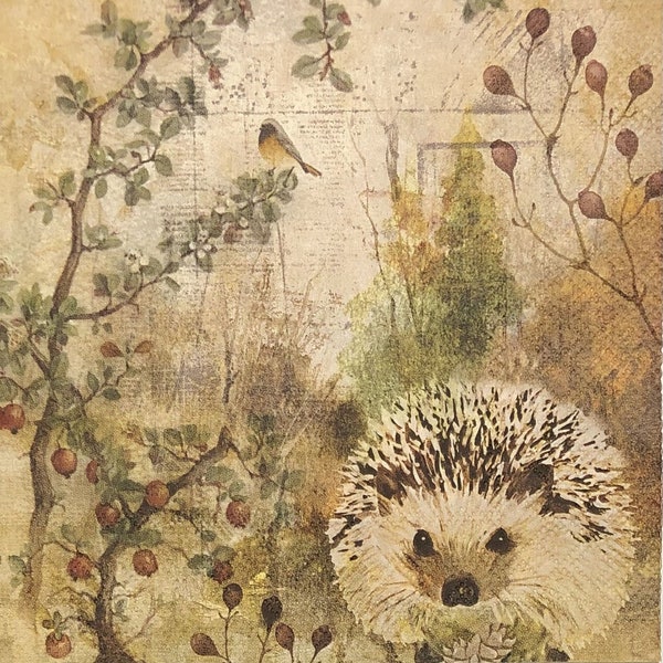 Hedgehog Decoupage Lunch Napkins Hedgehog & Bird Fall Napkins Decoupage, Journals, Card Making