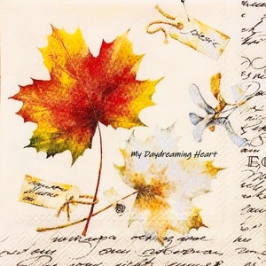 Fall Leaves Decoupage Napkins Set Of 2 Beverage 10&quot; x 10&quot; Craft Napkins