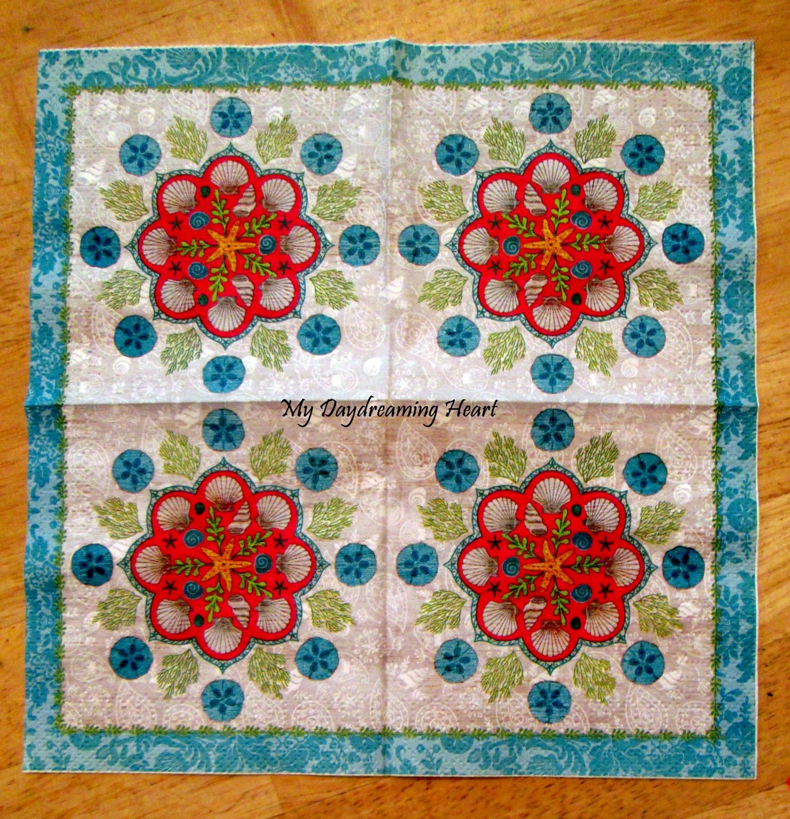 2 Shell Mandala Decoupage Napkins Beachy Boho Cocktail Napkins Etsy