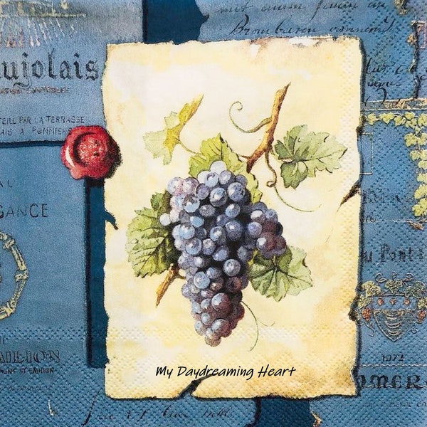 Vineyard Grapes Decoupage Napkins Wine Label Luncheon Napkins     Decoupage, Journals, Card Making