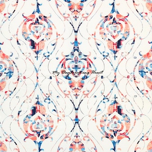 May include: A white background with a repeating pattern of blue and pink damask designs. The text "My Daydreaming Heart" is in the center of the image.