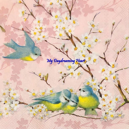 Blue Birds Decoupage Paper Napkins Flying Bird Pink Valentine Etsy