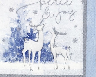 Winter Deer Decoupage Napkins Set Of 2 Beverage 10" x 10" Craft Napkins