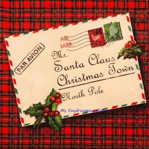 Santa Letter Decoupage Napkins Set Of 3 Lunch 13&quot; x 13&quot; Craft Napkins